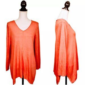 SOFT SURROUNDINGS Tunic Top, Pink Linen Nylon Long Sleeve Knit Career Soft, S